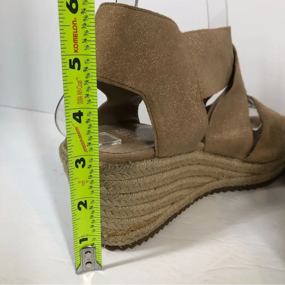 Eileen Fisher Willow Tumbled Leather Wedge Espadrille Sandals Shoes Tan 7.5
